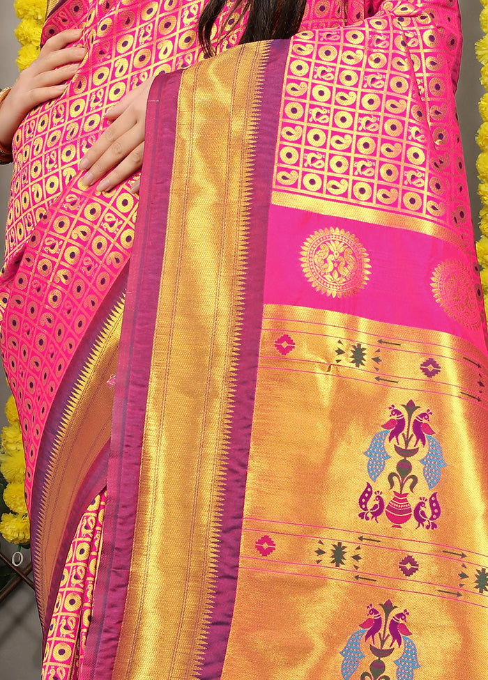 Pink Dupion Silk Saree With Blouse Piece