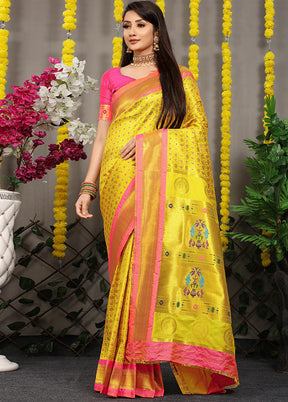 Yellow Dupion Silk Saree With Blouse Piece