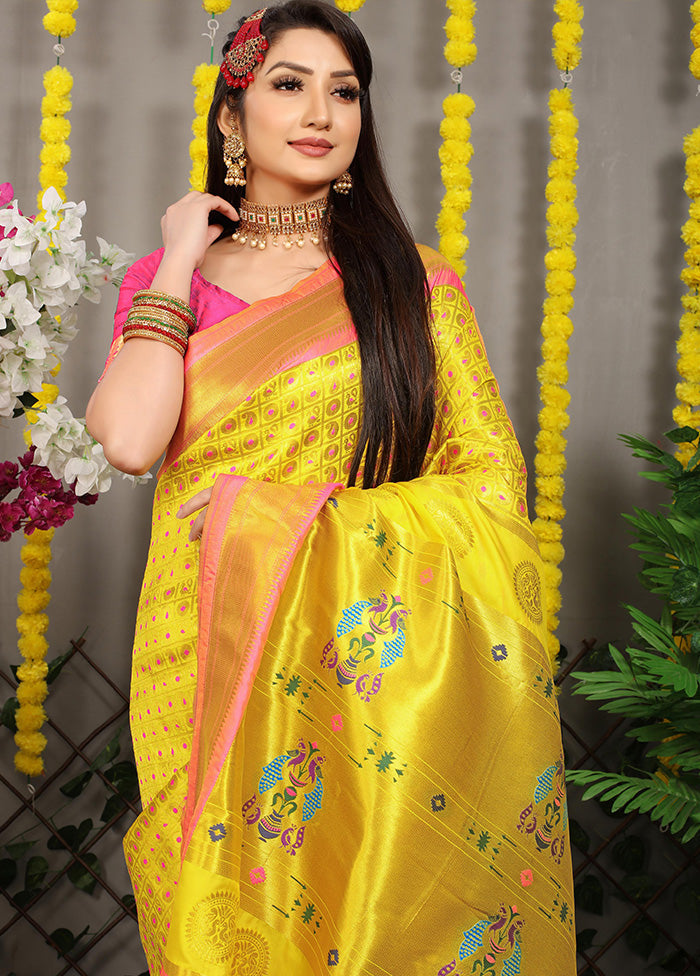 Yellow Dupion Silk Saree With Blouse Piece