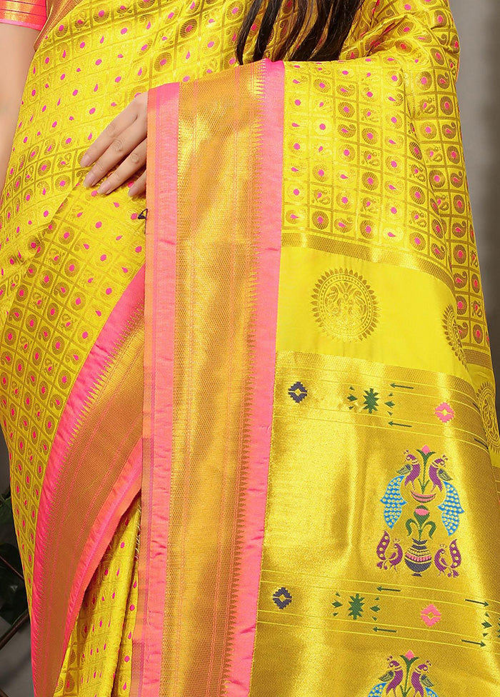 Yellow Dupion Silk Saree With Blouse Piece