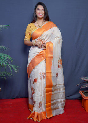 Orange Dupion Silk Saree With Blouse Piece