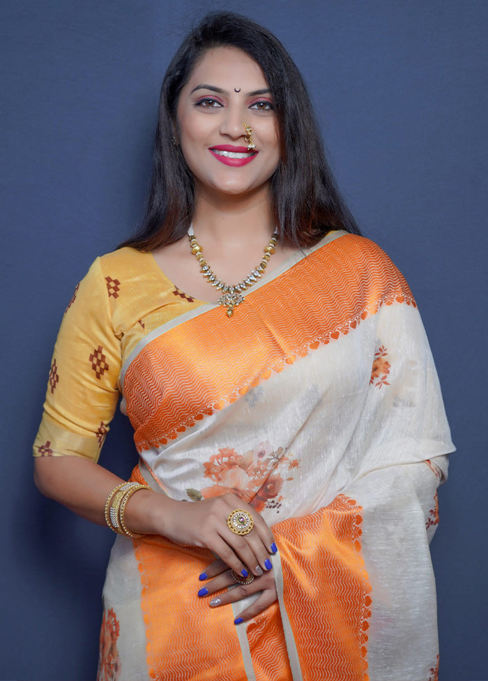 Orange Dupion Silk Saree With Blouse Piece