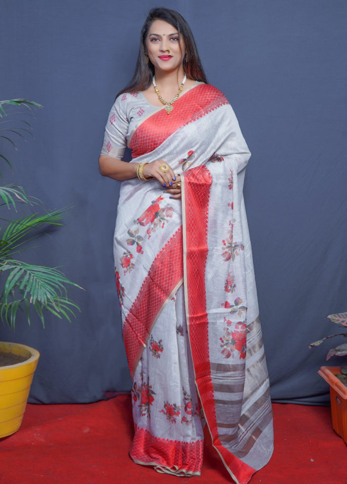 Red Dupion Silk Saree With Blouse Piece