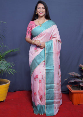 Sea Green Dupion Silk Saree With Blouse Piece