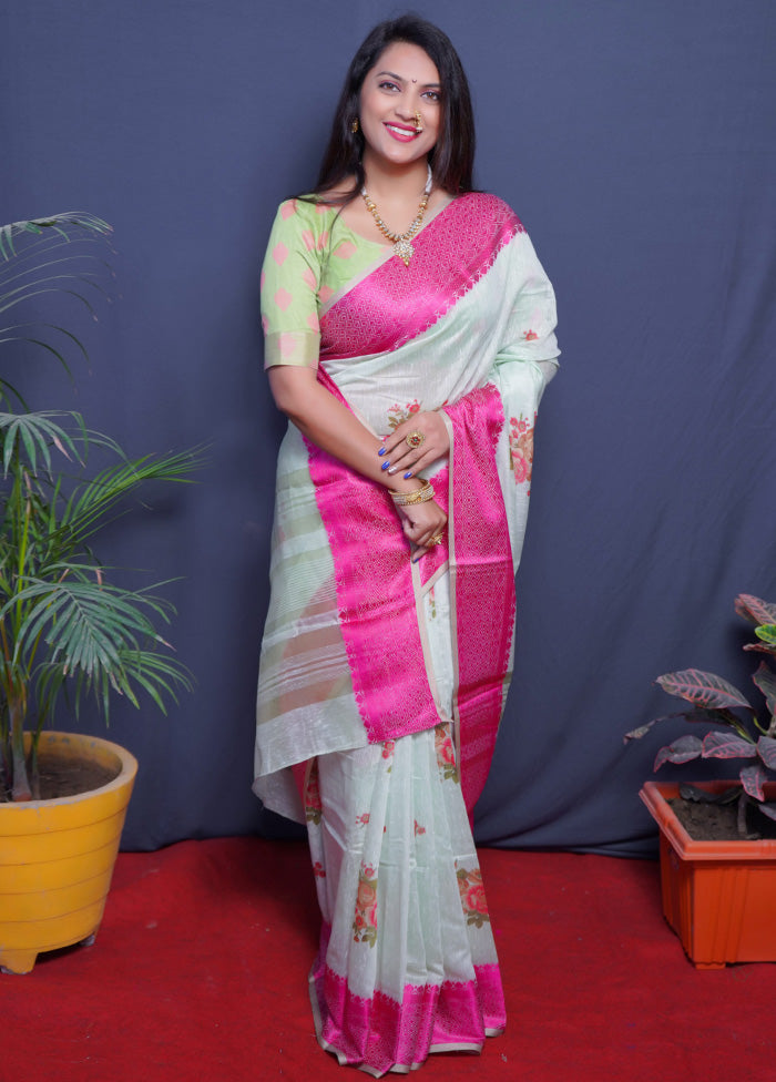 Pink Dupion Silk Saree With Blouse Piece