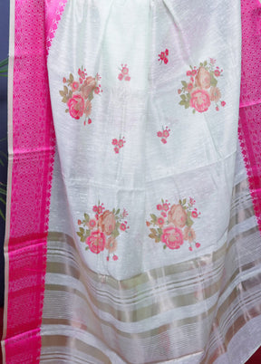 Pink Dupion Silk Saree With Blouse Piece