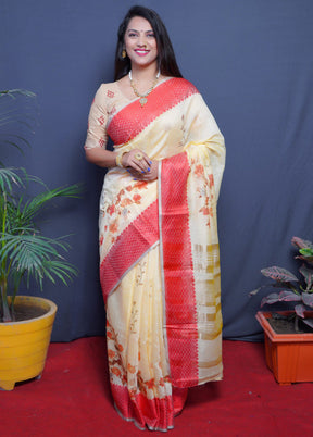 Red Dupion Silk Saree With Blouse Piece