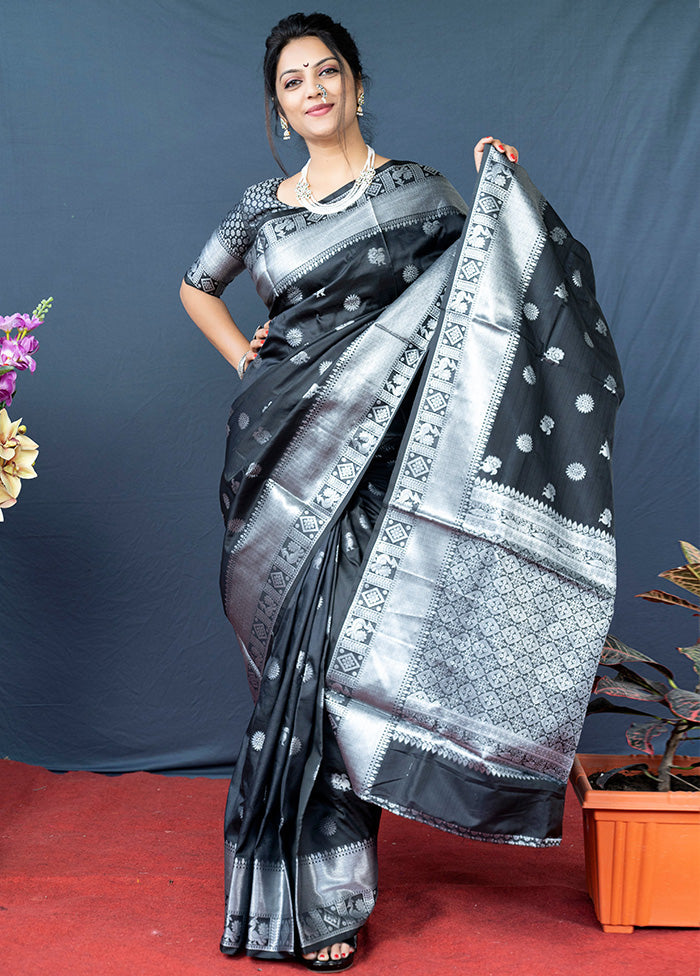 Black Dupion Silk Saree With Blouse Piece