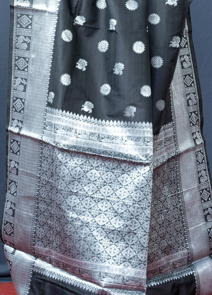 Black Dupion Silk Saree With Blouse Piece