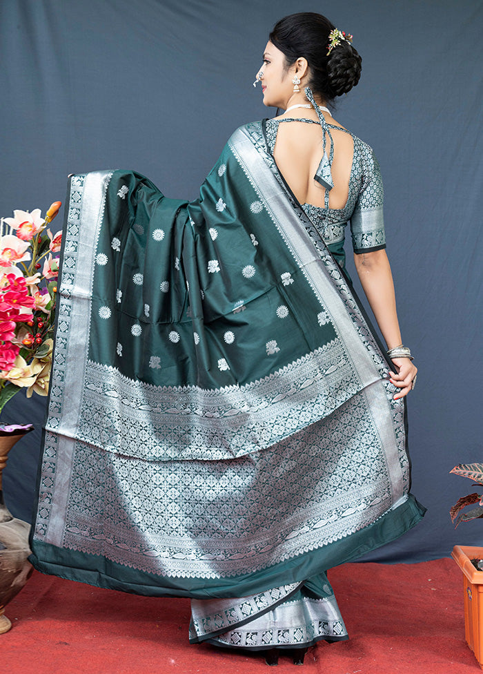 Bottle Green Dupion Silk Saree With Blouse Piece