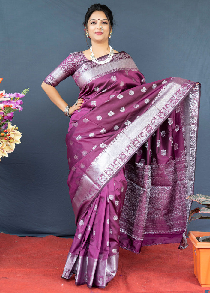 Purple Dupion Silk Saree With Blouse Piece