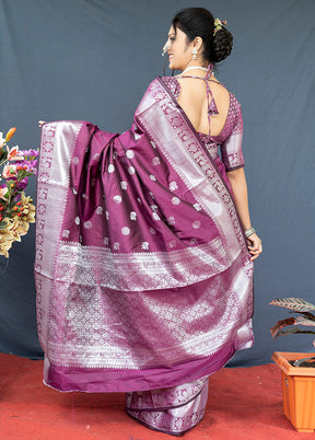 Purple Dupion Silk Saree With Blouse Piece