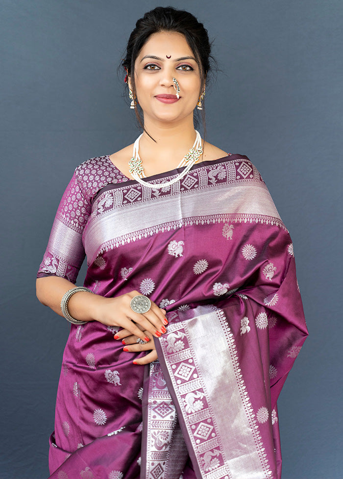 Purple Dupion Silk Saree With Blouse Piece