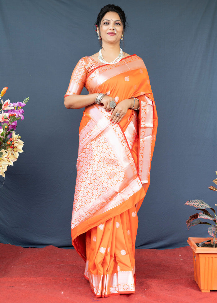 Orange Dupion Silk Saree With Blouse Piece