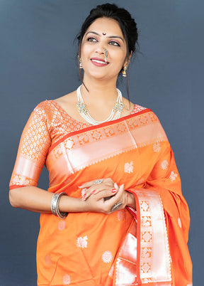 Orange Dupion Silk Saree With Blouse Piece