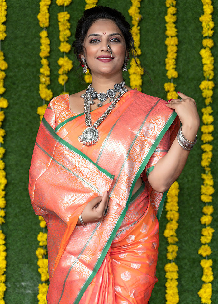 Orange Dupion Silk Saree With Blouse Piece