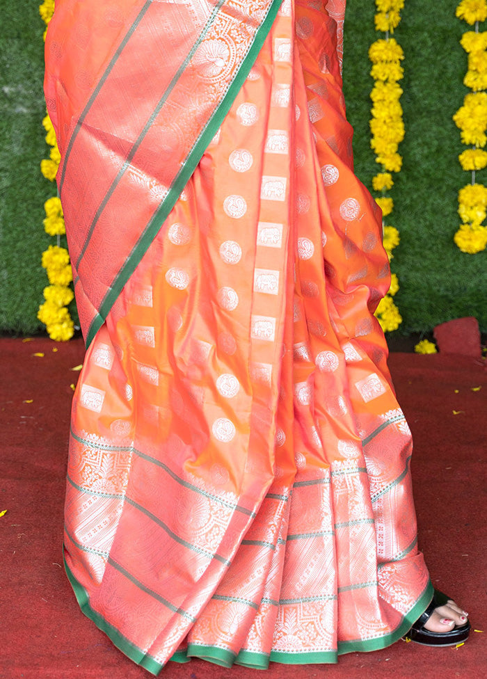 Orange Dupion Silk Saree With Blouse Piece