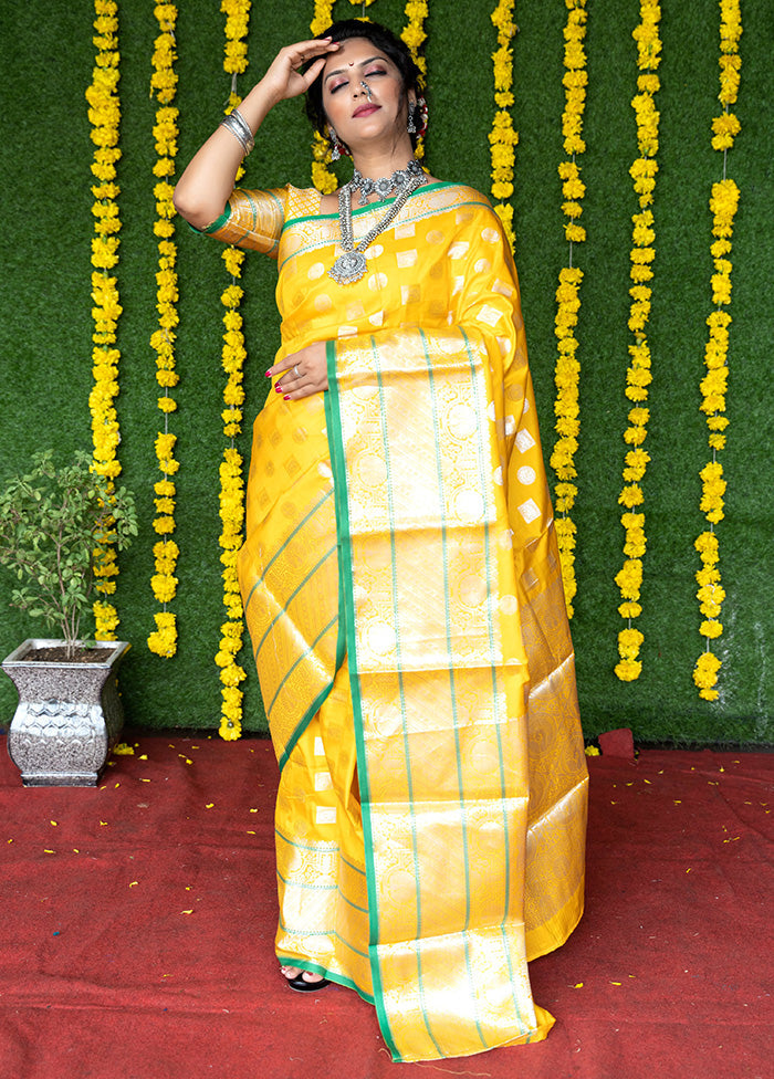 Yellow Dupion Silk Saree With Blouse Piece