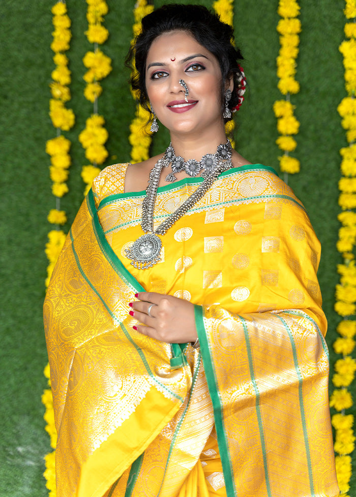 Yellow Dupion Silk Saree With Blouse Piece