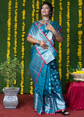 Teal Dupion Silk Saree With Blouse Piece