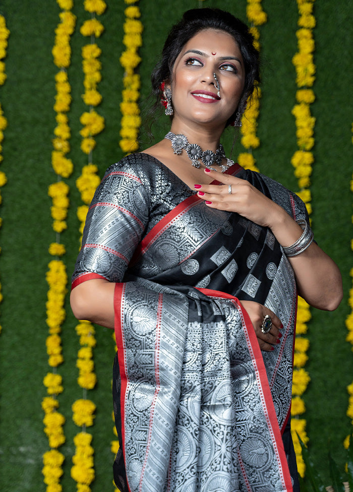 Black Dupion Silk Saree With Blouse Piece