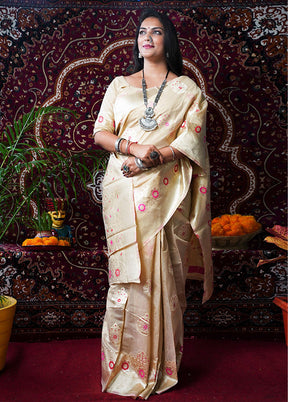 Beige Dupion Silk Saree With Blouse Piece