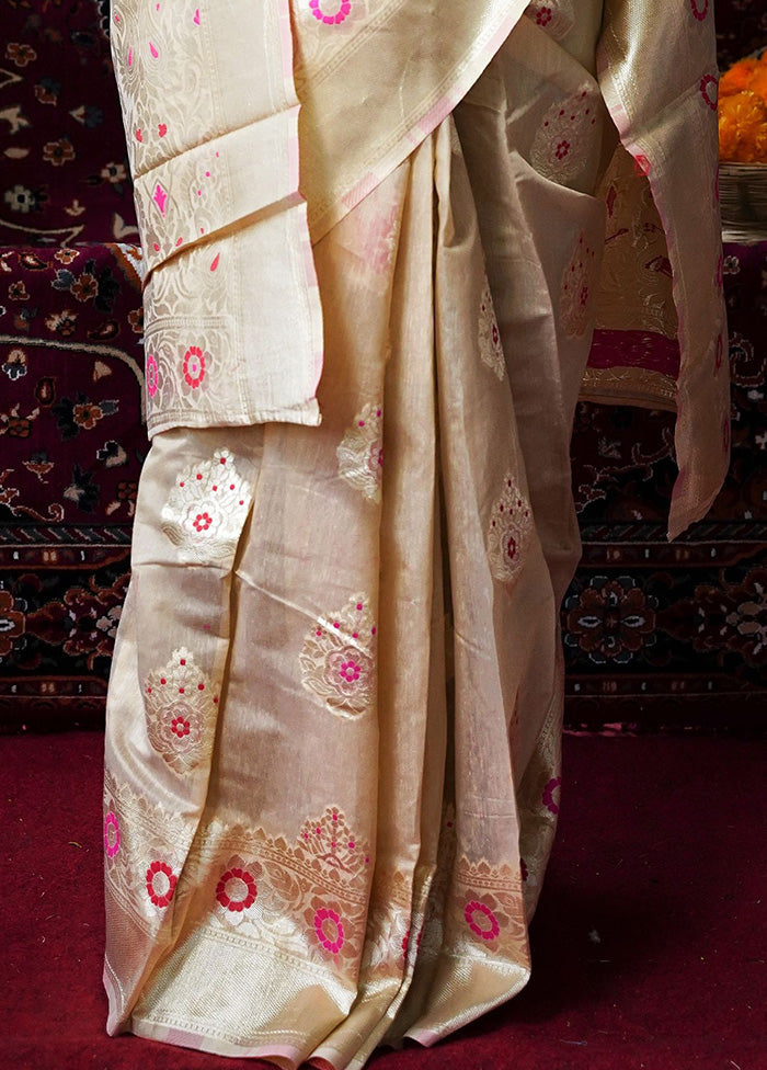 Beige Dupion Silk Saree With Blouse Piece