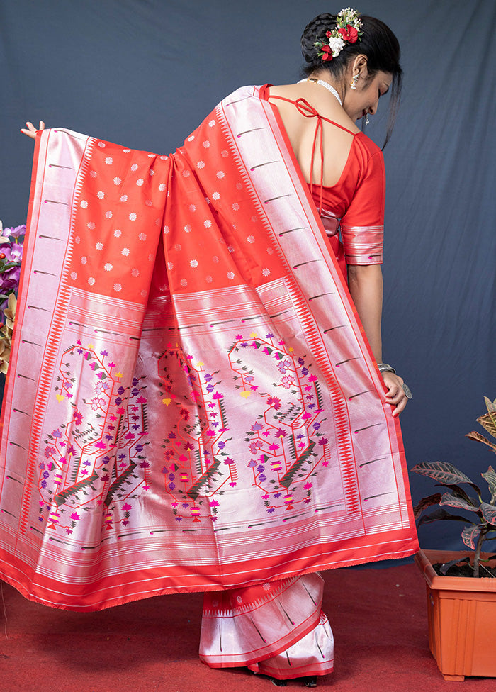 Red Dupion Silk Saree With Blouse Piece