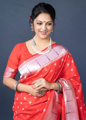 Red Dupion Silk Saree With Blouse Piece