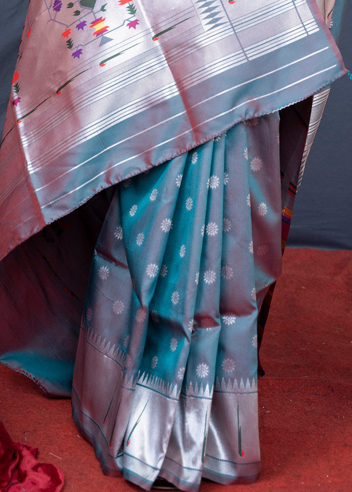 Teal Dupion Silk Saree With Blouse Piece