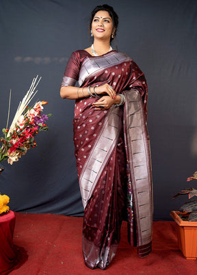 Maroon Dupion Silk Saree With Blouse Piece