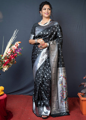 Black Dupion Silk Saree With Blouse Piece