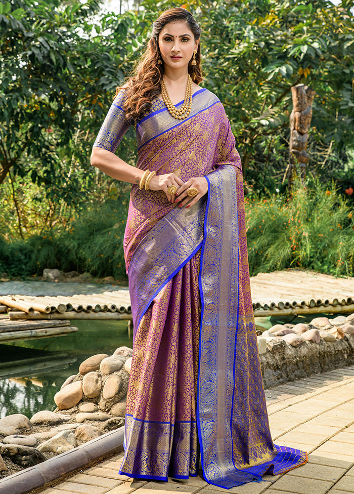 Purple Dupion Silk Saree With Blouse Piece