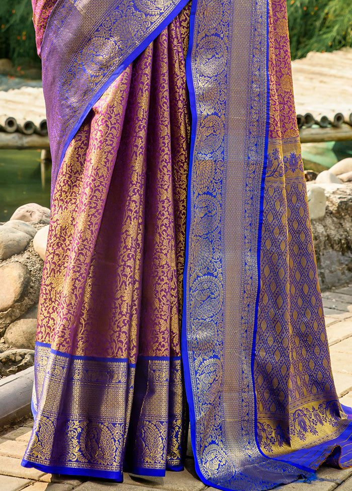 Purple Dupion Silk Saree With Blouse Piece