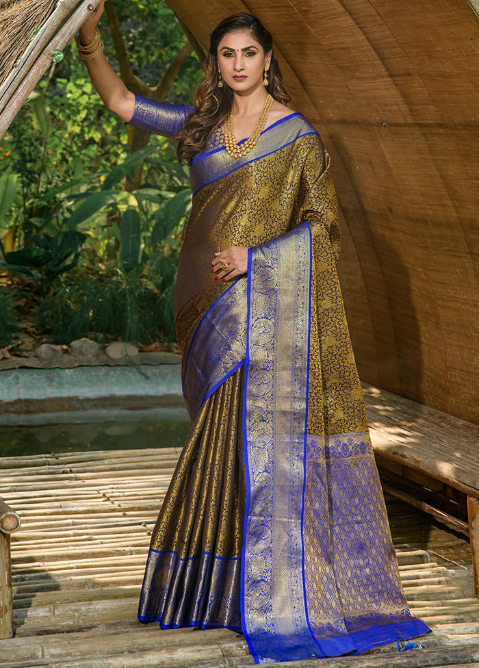 Mehendi Dupion Silk Saree With Blouse Piece