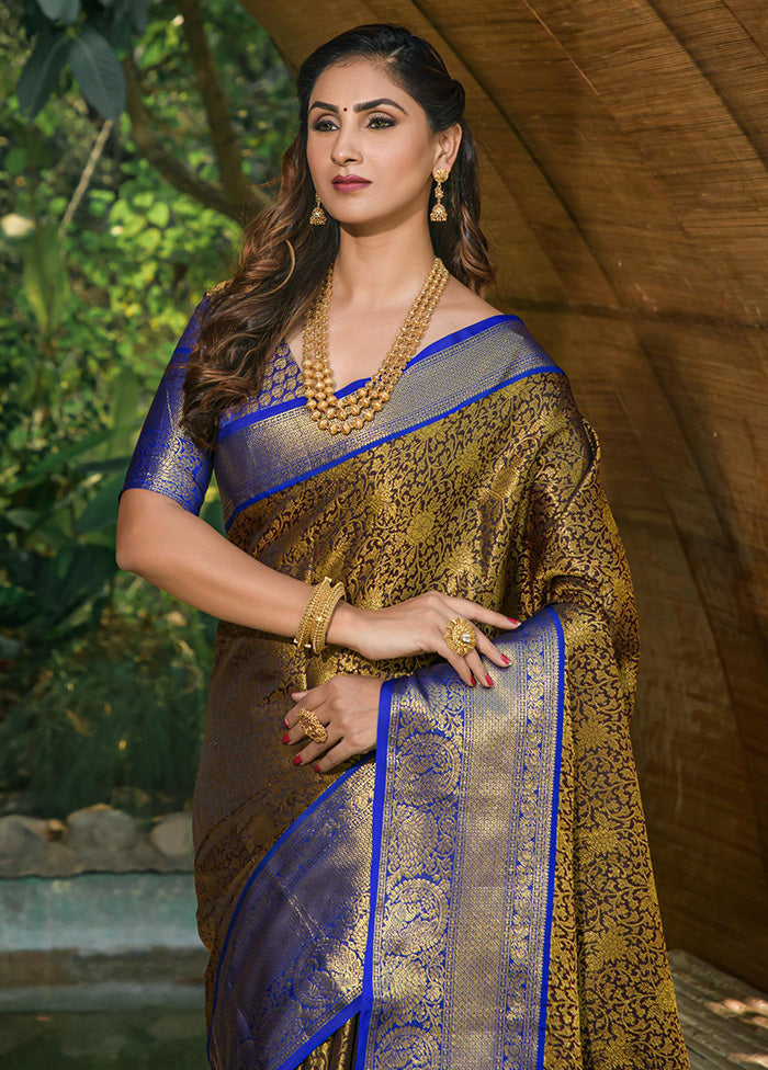 Mehendi Dupion Silk Saree With Blouse Piece