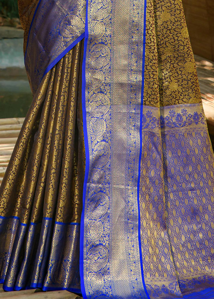 Mehendi Dupion Silk Saree With Blouse Piece