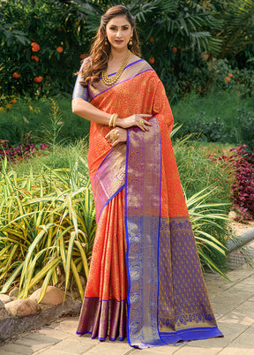 Orange Dupion Silk Saree With Blouse Piece