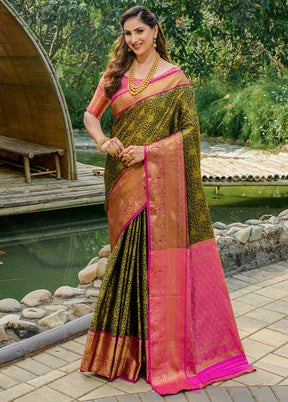 Mehendi Dupion Silk Saree With Blouse Piece