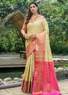 Beige Dupion Silk Saree With Blouse Piece