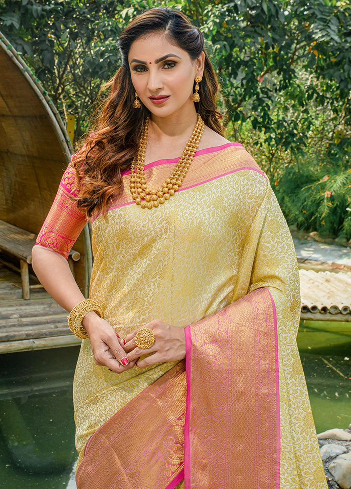 Beige Dupion Silk Saree With Blouse Piece