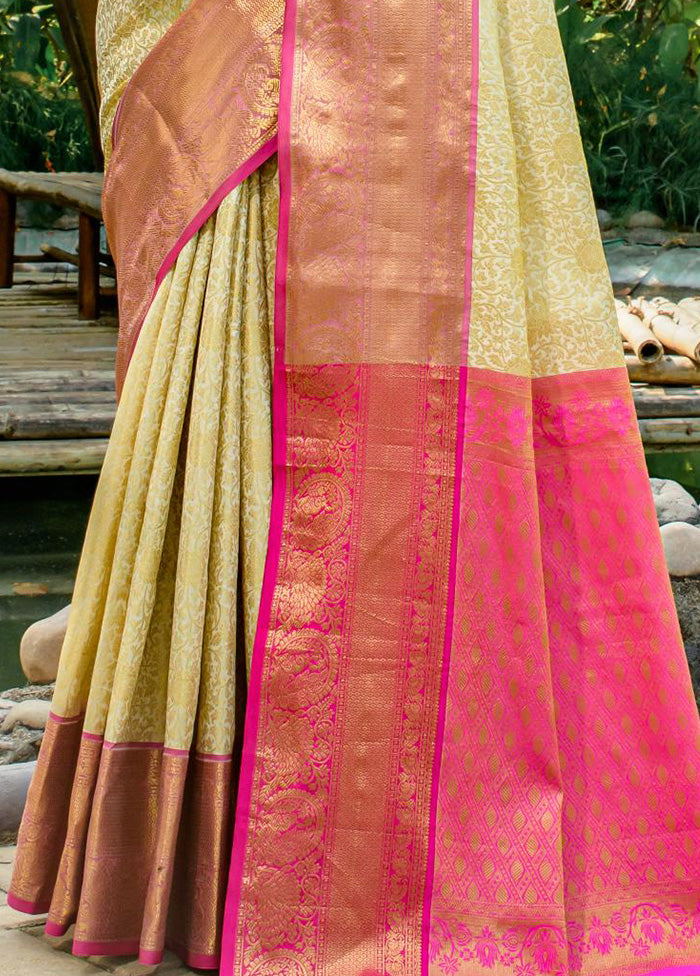 Beige Dupion Silk Saree With Blouse Piece