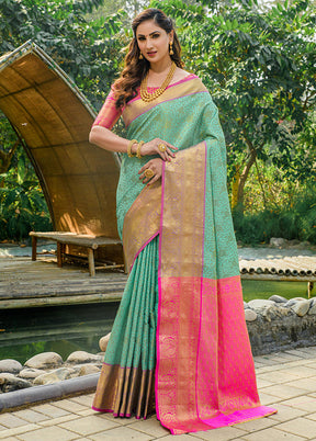 Sea Green Dupion Silk Saree With Blouse Piece