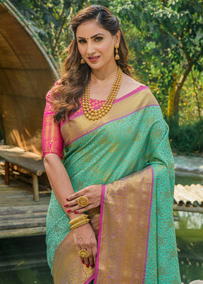 Sea Green Dupion Silk Saree With Blouse Piece