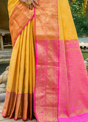 Yellow Dupion Silk Saree With Blouse Piece