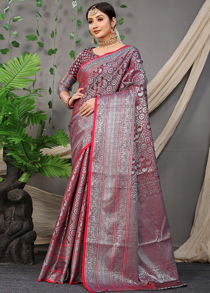 Maroon Dupion Silk Saree With Blouse Piece