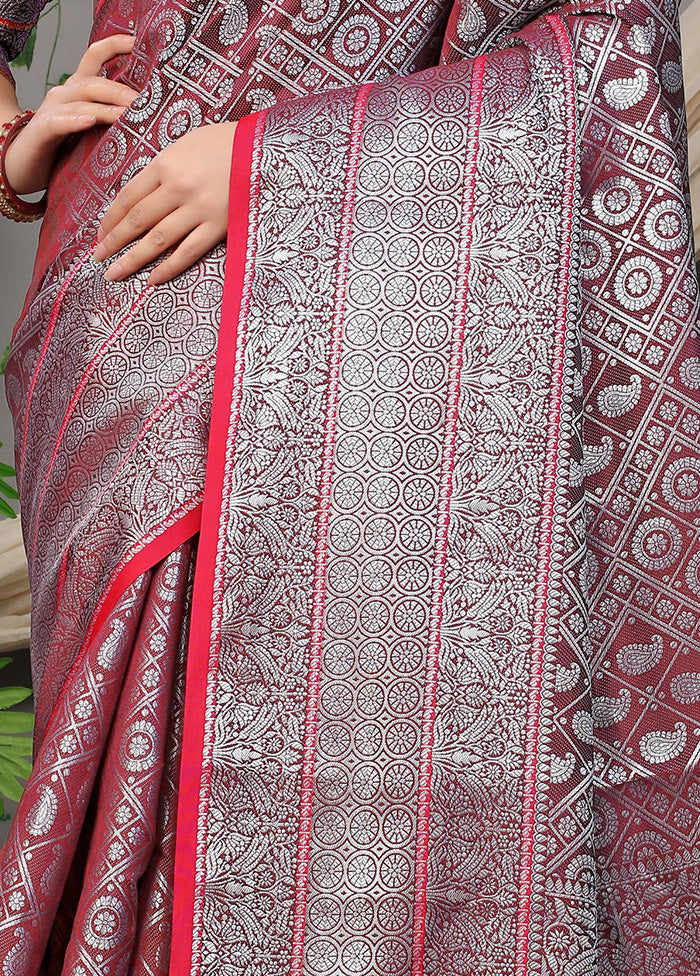 Maroon Dupion Silk Saree With Blouse Piece