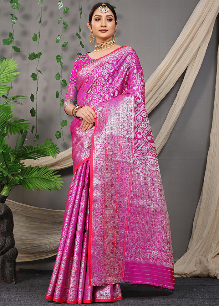 Pink Dupion Silk Saree With Blouse Piece