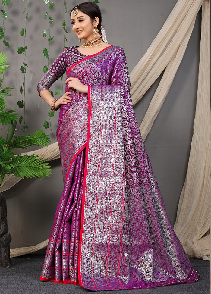 Wine Dupion Silk Saree With Blouse Piece