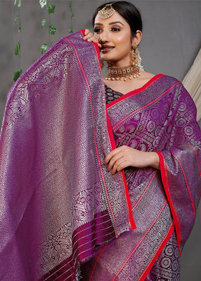 Wine Dupion Silk Saree With Blouse Piece